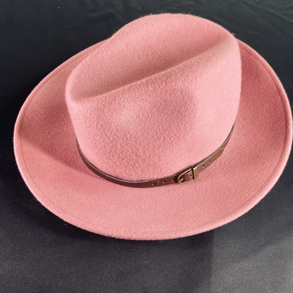 Gelso Bianco Pink Wool Fedora Hat Made in Italy Wide Brim Buckle Band
